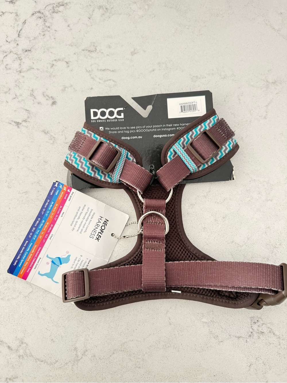 NWT-DOOG Neoflex Soft Harness- Benji- Teal/Brown Chevron Sz Large - Picture 2 of 9